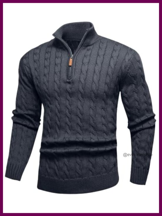 Other - Mens Quarter Zip Cable Knit Sweater Mock Neck Slim Fit Pullover